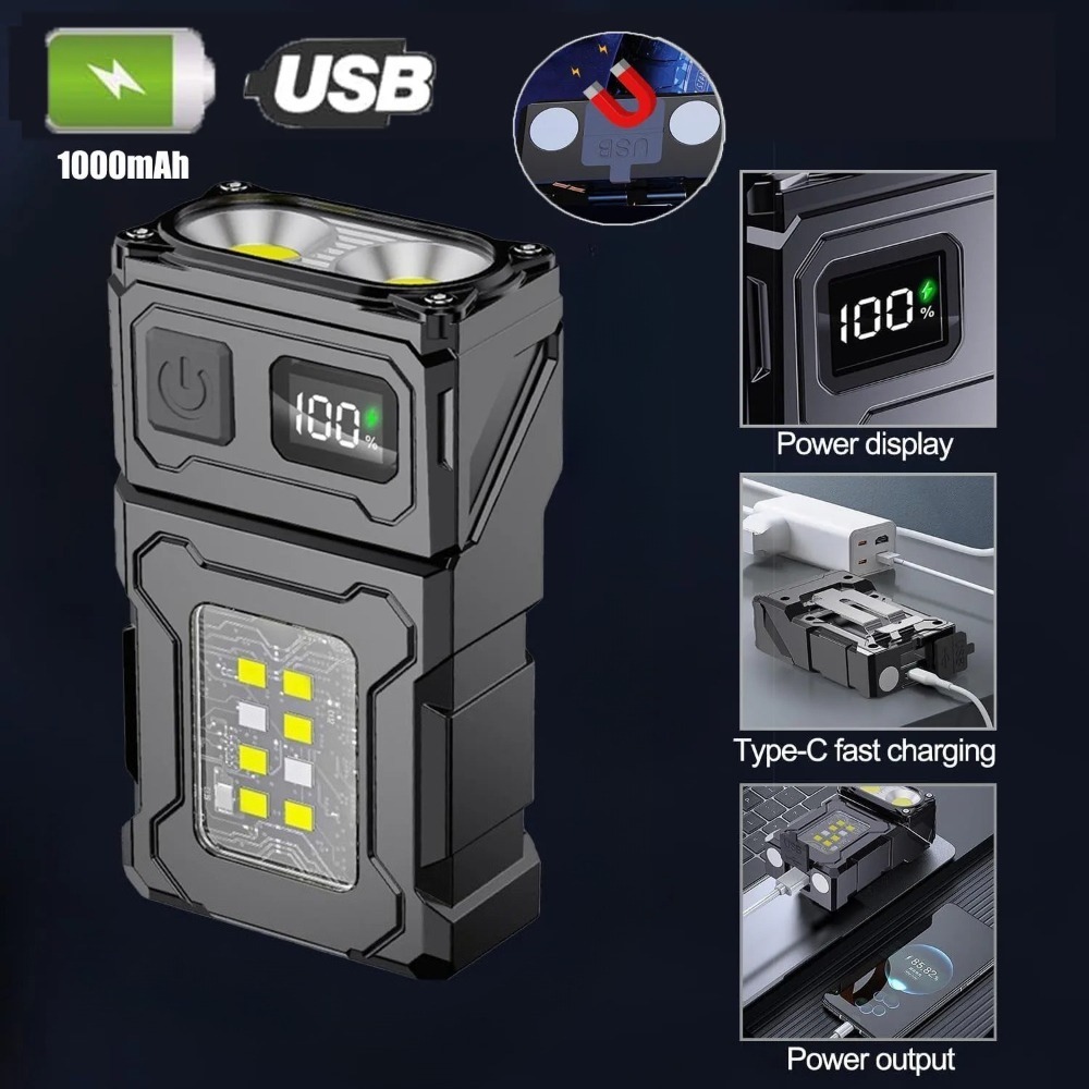 Keychain Flashlight - 180 ° Draaibare LED-zaklamp USB oplaadbaar